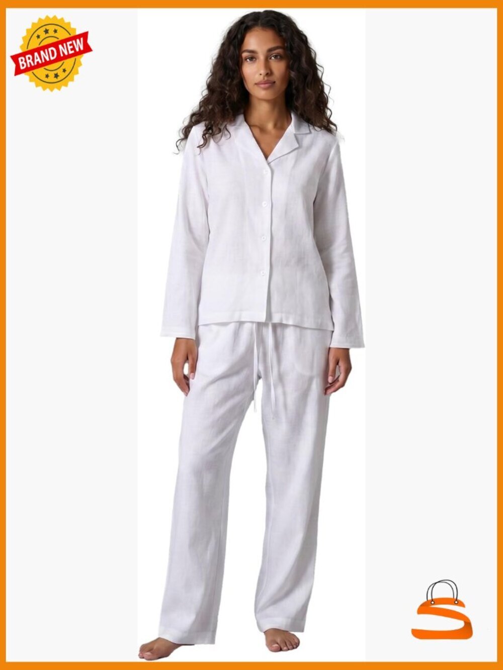 2 Piece Long Sleeve Linen Set Pockets Button Down Lounge Pajamas